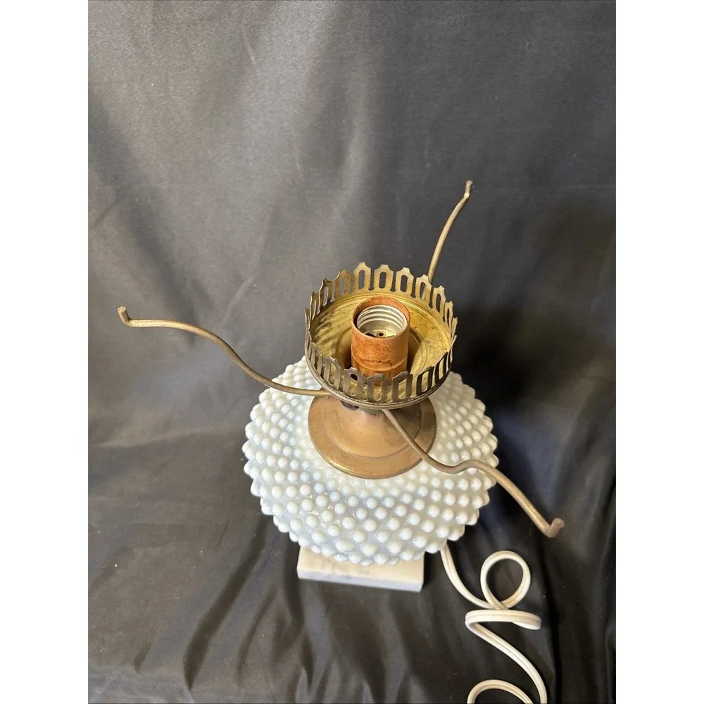 Vintage French Opalescent Hobnail Table Lamp with Marble Base